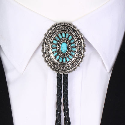 American Indian Western Style Turquoise Carved Bolo Tie