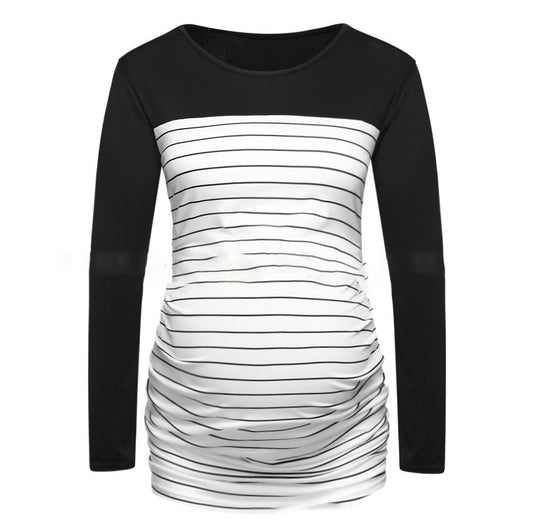 Ladies Maternity Care Striped Top T-Shirt Long Sleeve Breastfeeding