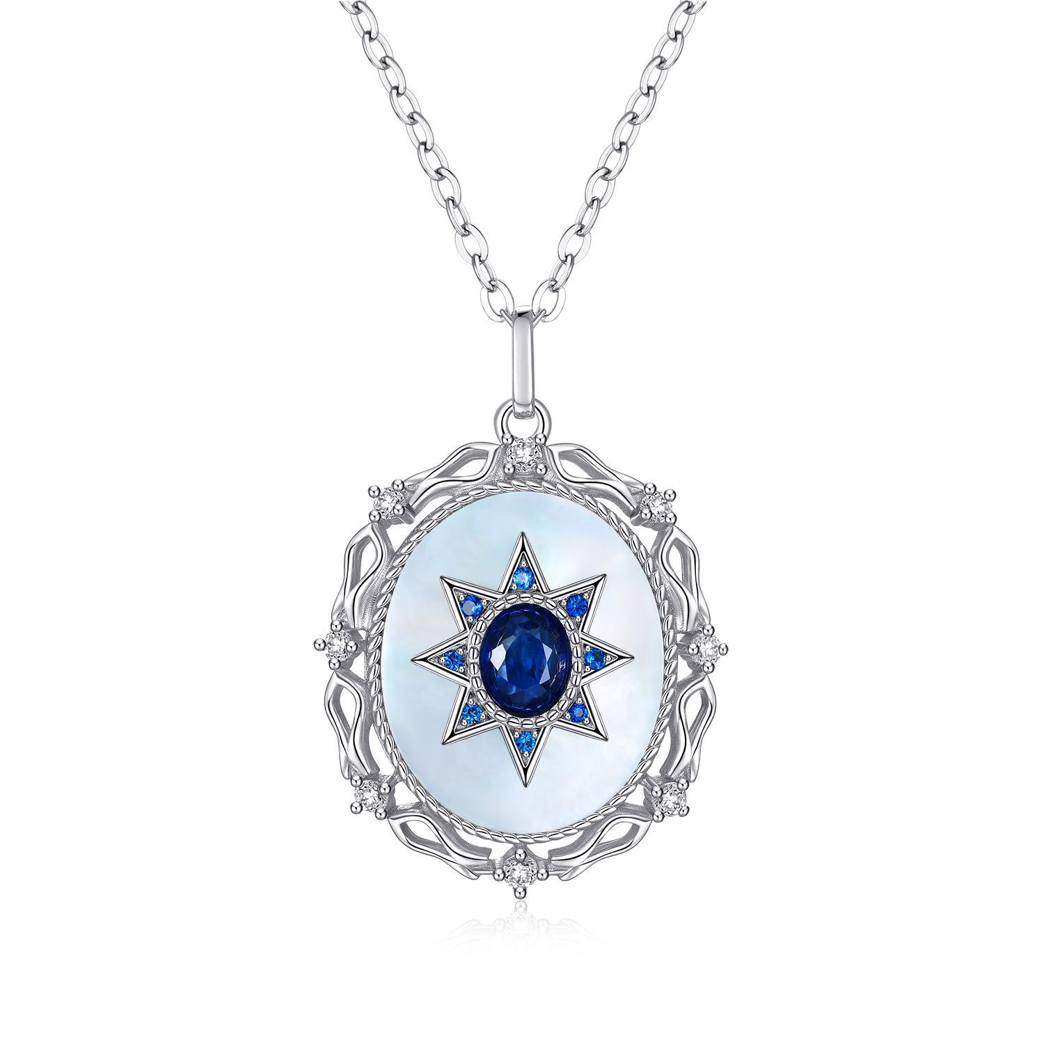 Sterling silver blue gemstone sapphire necklace gift idea