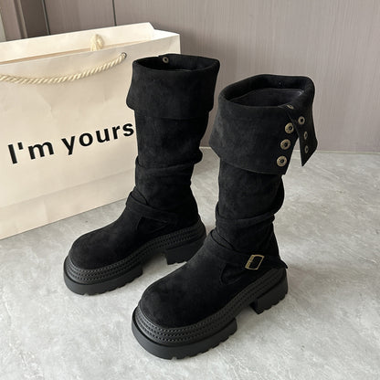 Women's Fashionable Retro Chunky-Heel Knee-High Boots