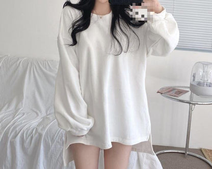 French Style Split Long Sleeve Top Plus Casual Knitted Sweater Vest For Women