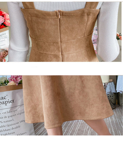 Half High Neck Bottoming Sweater Women Deerskin Velvet Waist Strappy Skirt