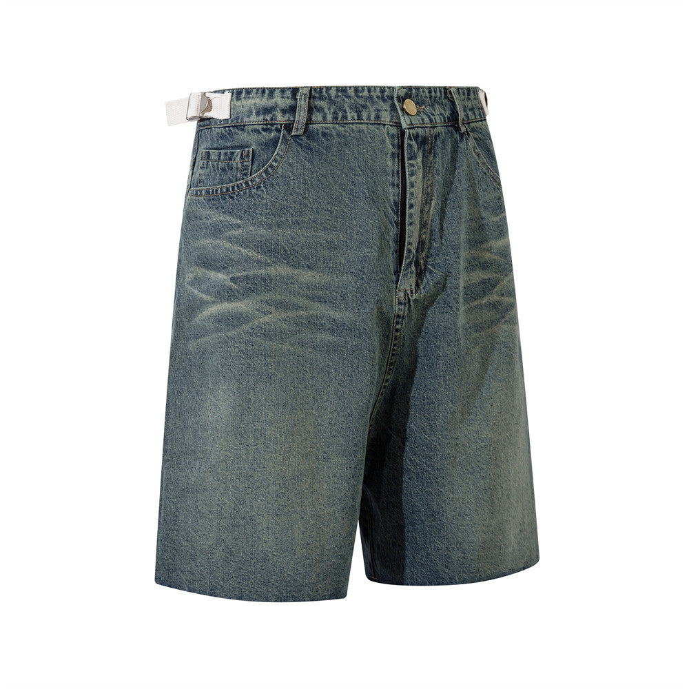 Washed Old Raw Edge Denim Shorts For Men