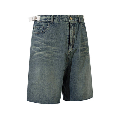 Washed Old Raw Edge Denim Shorts For Men