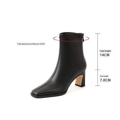 Chunky Heeled Tall Leather Stretch Riding Boots
