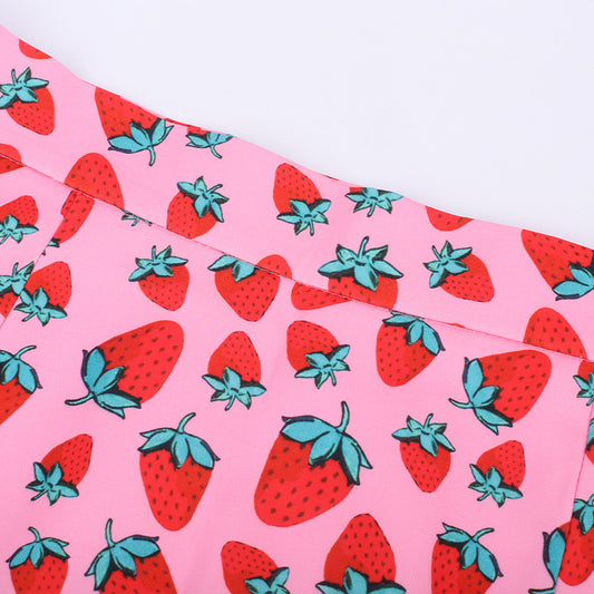 World Bank Cherry Print High Waist Hips Girls Slit Short Skirts