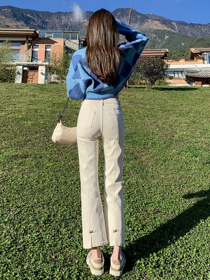 Split Straight Jeans Women High Waist Skinny