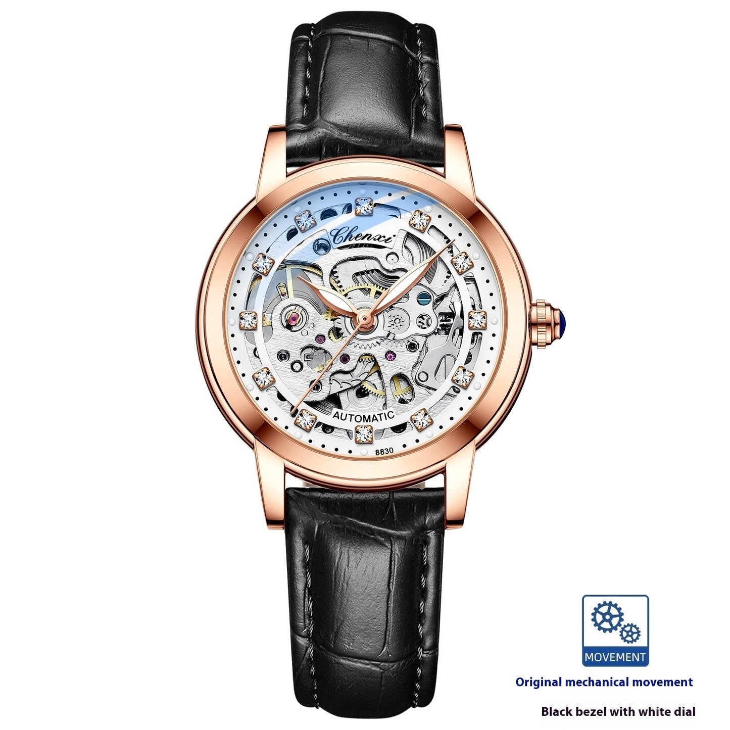 Fashion Diamond Waterproof Automatic Hollow Mechanical Watch