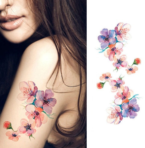 Flower tattoo sticker color sketch tattoo sticker flower peony rose plum tattoo sticker