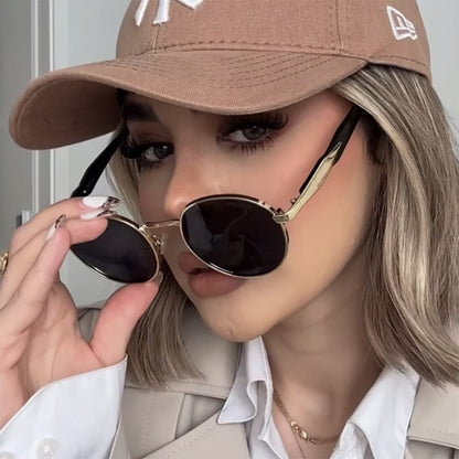 Metal Round Frame Sun Glasses UV Protection For Women