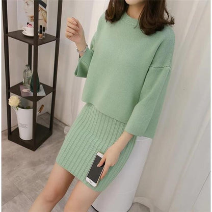Fashionable simple two-piece skirt knitted sweater women