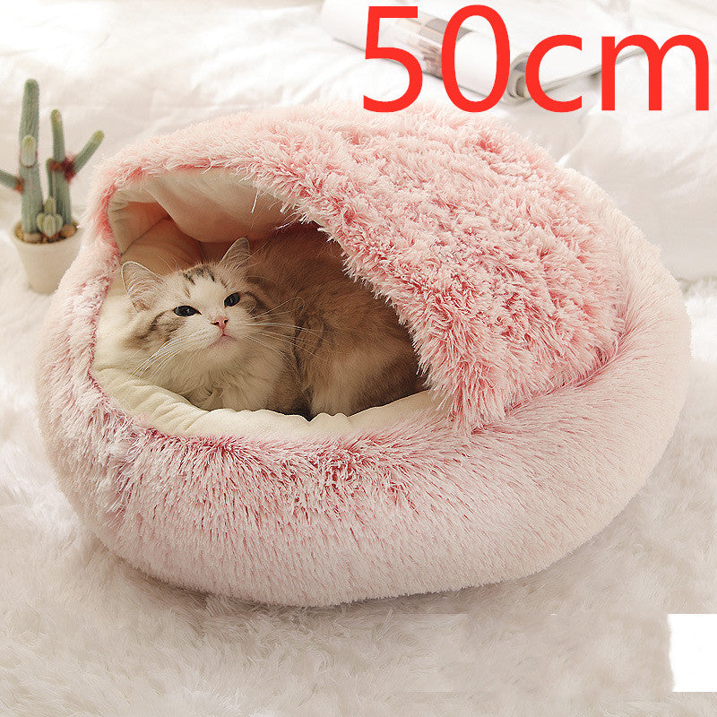 .Pet Bedding 2 In 1 Dog And Cat Bed Pet Winter Bed Round Plush Warm Bed House Soft Long Plush Pets Bed Pet Products