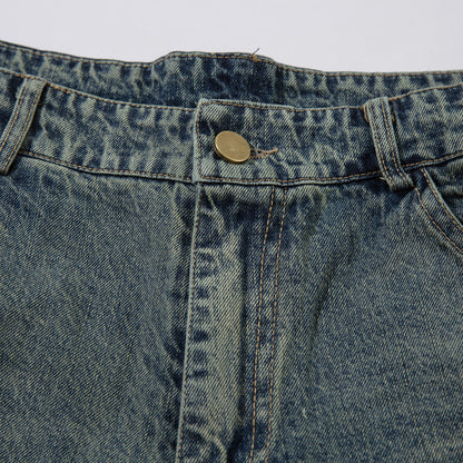 Washed Old Raw Edge Denim Shorts For Men