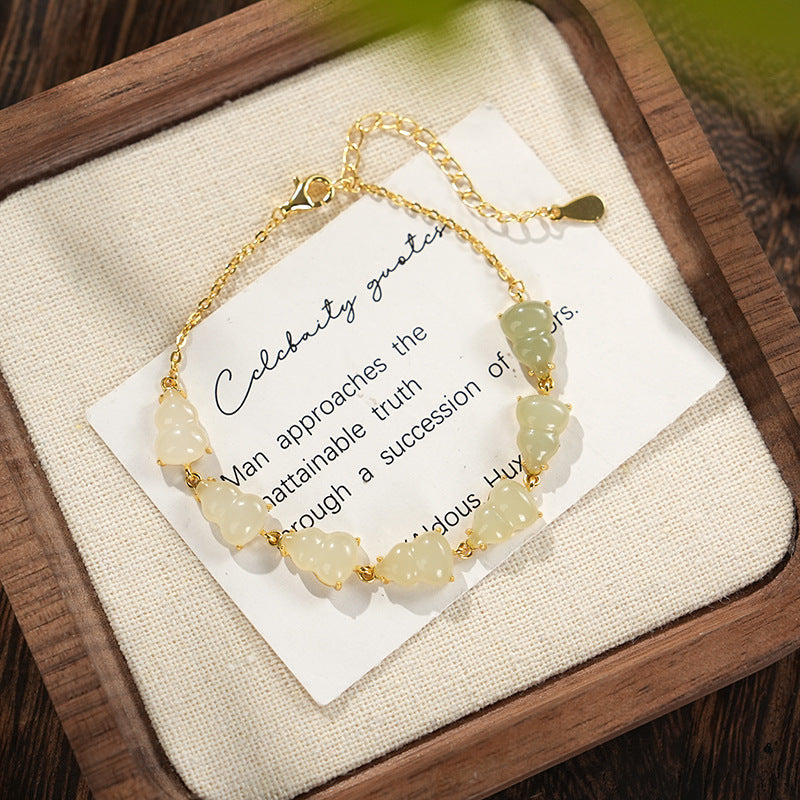S925 Silver Hetian Jade Gradient Bracelet Light Luxury Advanced