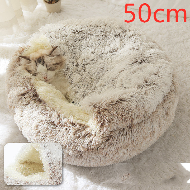 .Pet Bedding 2 In 1 Dog And Cat Bed Pet Winter Bed Round Plush Warm Bed House Soft Long Plush Pets Bed Pet Products
