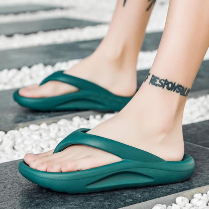 Flip-flops Men Wear Sandy Beach Platform Outside And Step On Shit