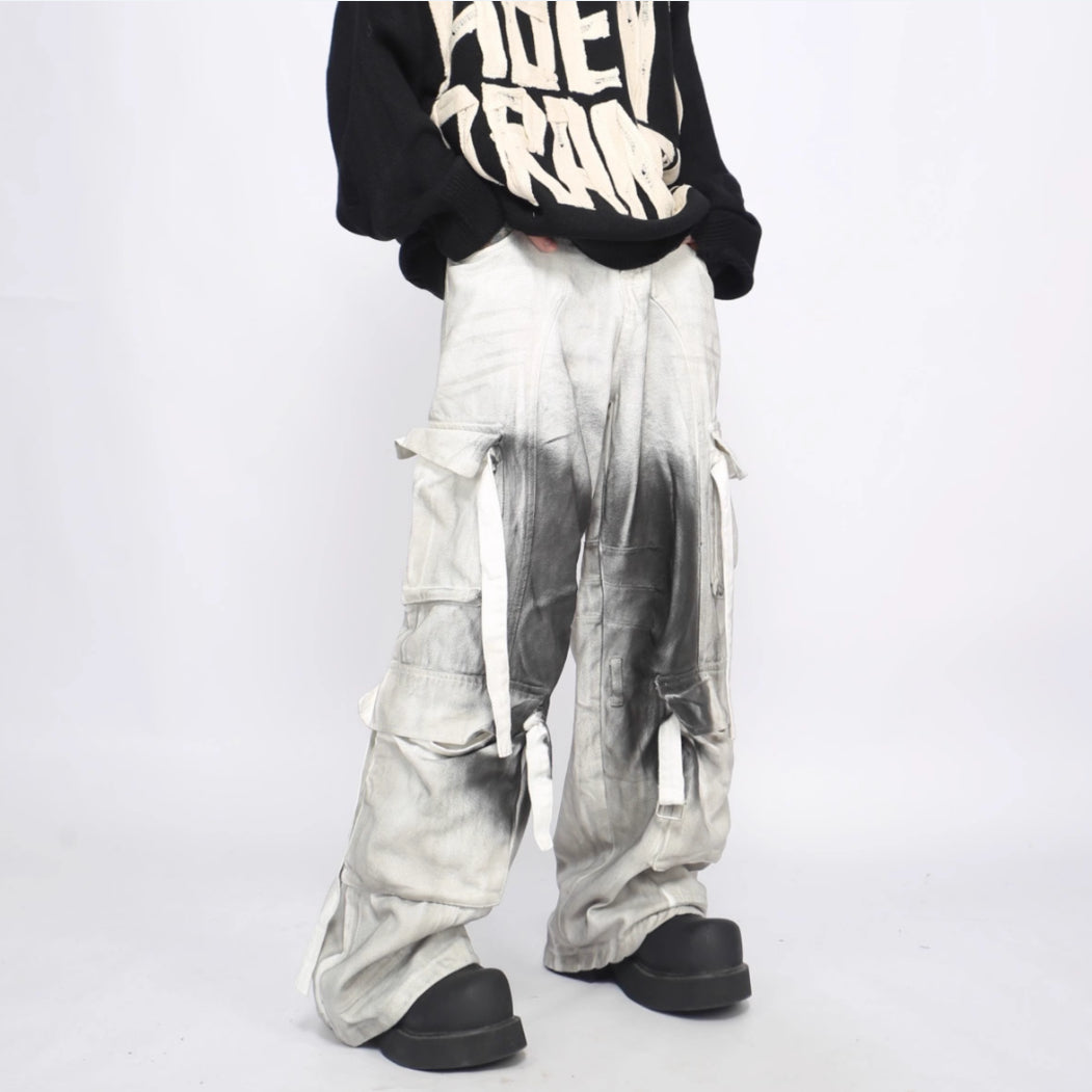Splash Ink Multi-pocket Cargo Pants Men's Loose Straight Mopping Pants