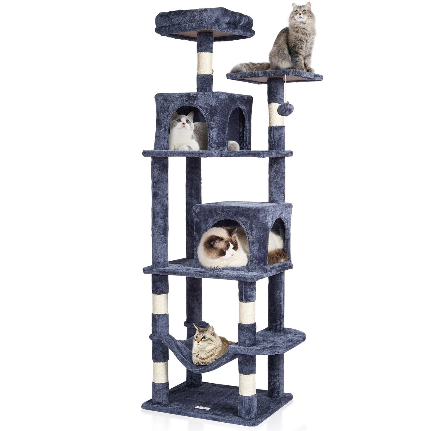 Cat Tree 63" Cat Tower With 2 Cat Condos Sisal Scratching Post Light Grey