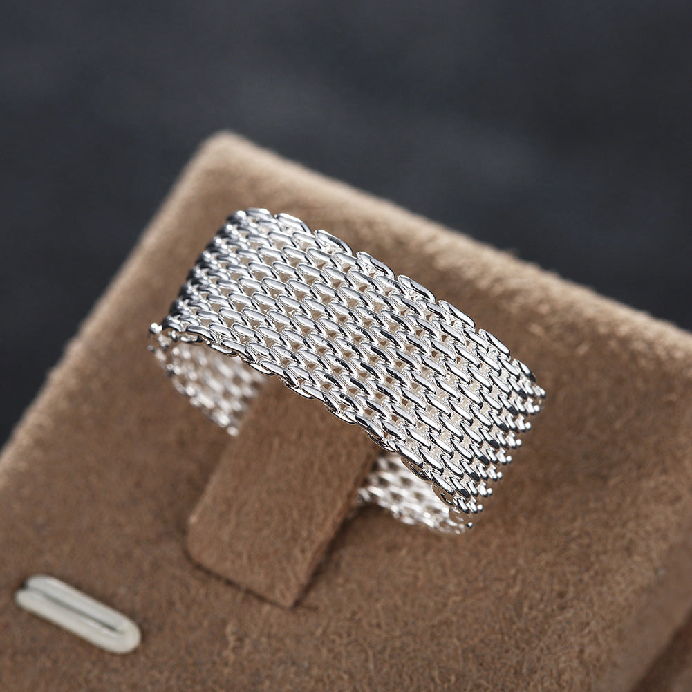 Silver Round Braided Ring Wholesale, Mesh Ring, Silver Plated Jewelry, Fine Mesh Ring