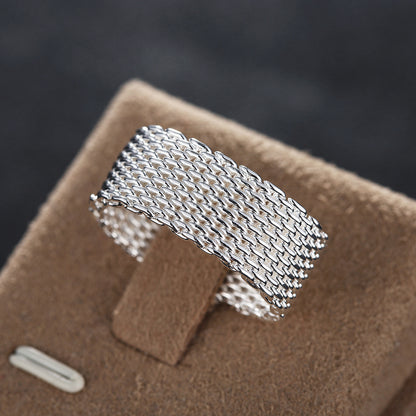 Silver Round Braided Ring Wholesale, Mesh Ring, Silver Plated Jewelry, Fine Mesh Ring