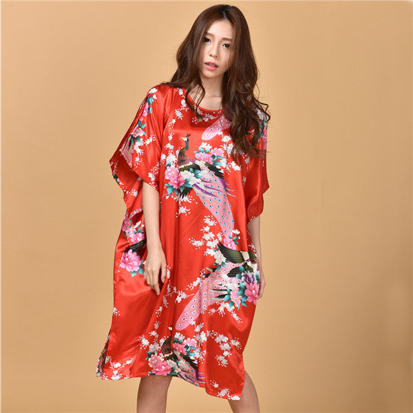 Printed peacock plus size nightdress