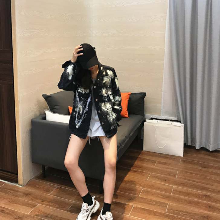 Denim jacket female black graffiti