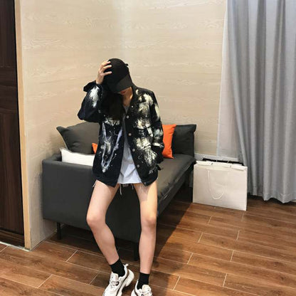 Denim jacket female black graffiti