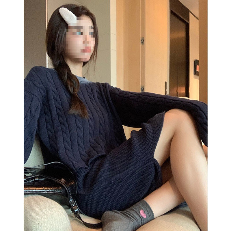 Cable-knit Sweater Split Skirt Suit