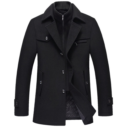 Men Woolen Coats Winter Slim Fit Warm Overcoats Brand Detachable Collar Casual Wool Blends Trench Coats SL-F053