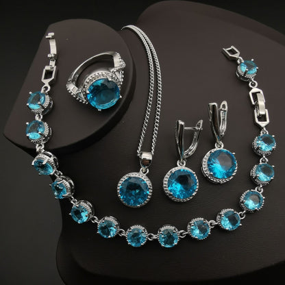 European And American Style Jewelry Round Diamond 4 PCs Set