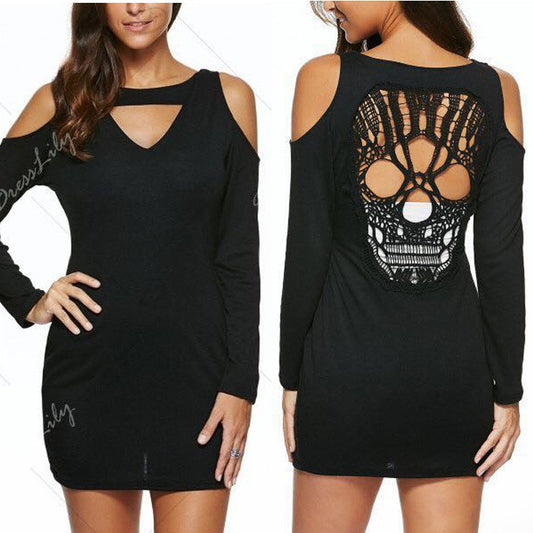 Women Tops Sexy Party Blusas Long Sleeve T-Shirt Women Punk Skull Off Shoulder