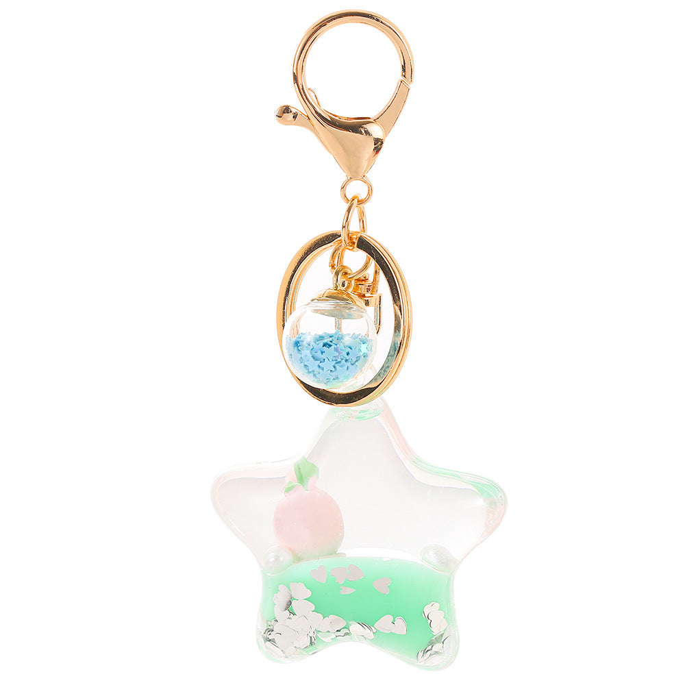 Color Small Pendant Peach Five-pointed Star Liquid Quicksand Keychain