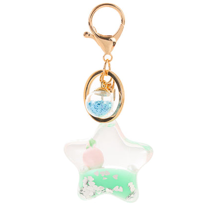 Color Small Pendant Peach Five-pointed Star Liquid Quicksand Keychain