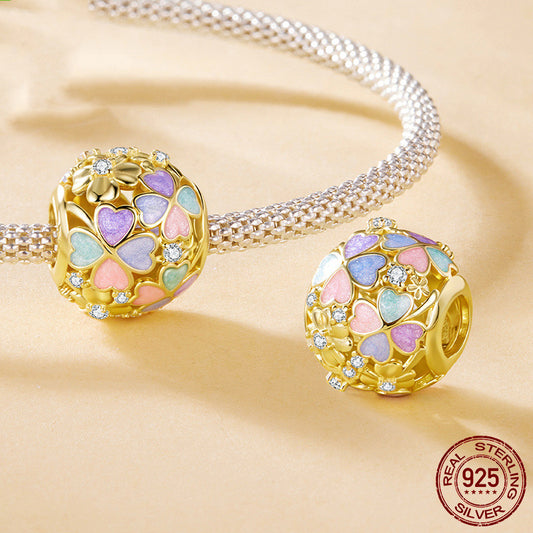 S925 Sterling Silver Plated K Gold Clover Bracelet String Beads