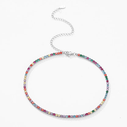 Women's Sterling Silver Rainbow Diamond Bracelet And Necklace Set