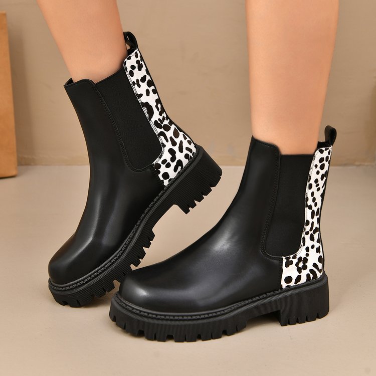 Round-toe Chunky-heel Patchwork Casual All-matching Boots