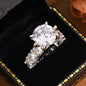 Fashion White-Plated Platinum Zircon Six-Prong Ring