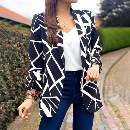 Women's Fashion Versatile Print Versatile Suit Collar Buttonless Blazer
