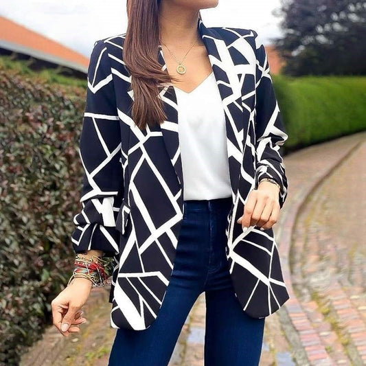 Women's Fashion Versatile Print Versatile Suit Collar Buttonless Blazer