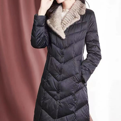 Fashion Warm Mink Fur Collar Thin And Thick Down Jacket Women