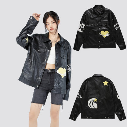 Vintage Loose Top PU Leather Jacket Coat For Men And Women