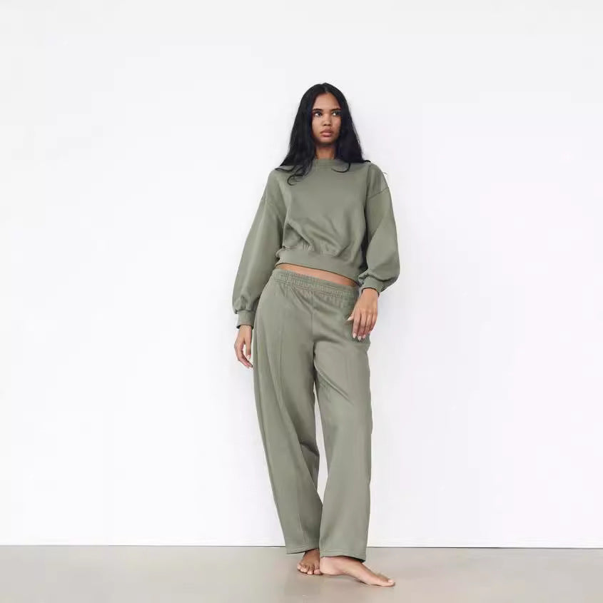 Flannel Sweater Elastic Waist Casual Straight Pants