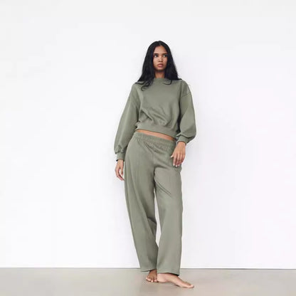 Flannel Sweater Elastic Waist Casual Straight Pants