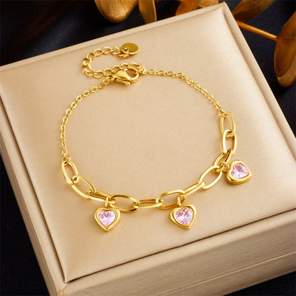 Vintage Gold Plated Love Pendant Titanium Steel Chain Bracelet