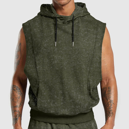 Men's Fashion Distressed All-over Printed Floral Sleeveless Hooded Top