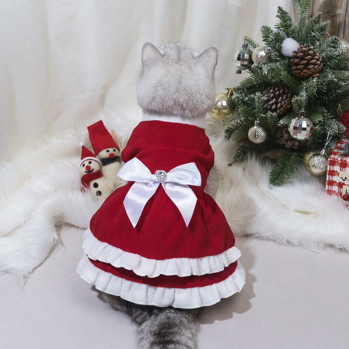 Pet Christmas Bow Fleece Princess Dress