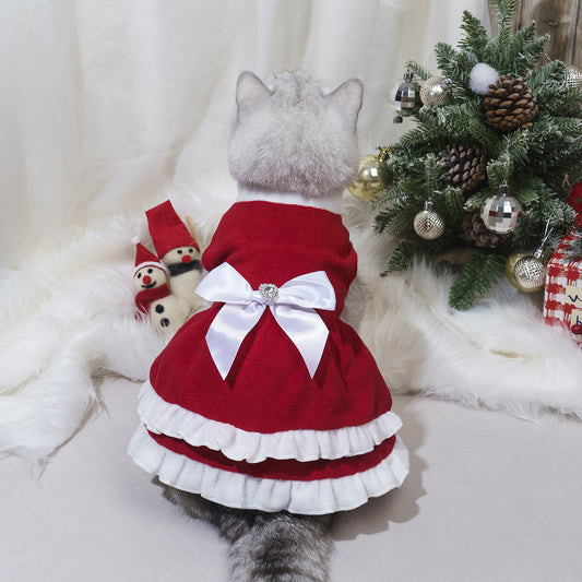 Pet Christmas Bow Fleece Princess Dress