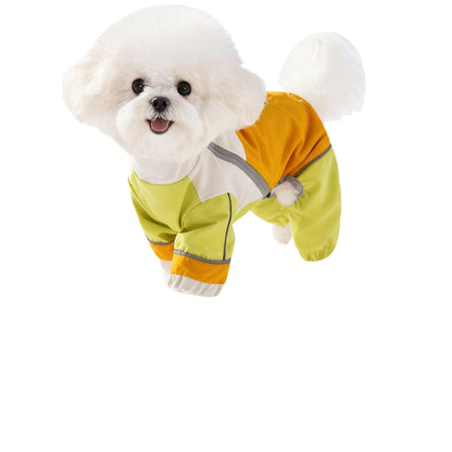 Reflective Color Block Dog Jumpsuit, Waterproof Four-legged Pet Outdoor Coat, Adjustable Design Small Dog Fleece Down Jacket