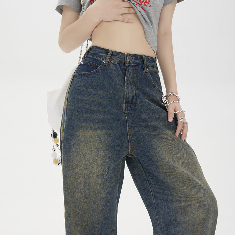 Vintage Stripe Wide Straight Jeans For Women