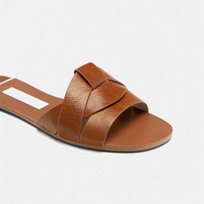 Women's Cross Leather Flat Sandals